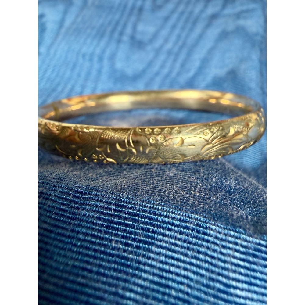 Vintage Etched & Monogrammed Gold Filled Bangle Bracelet